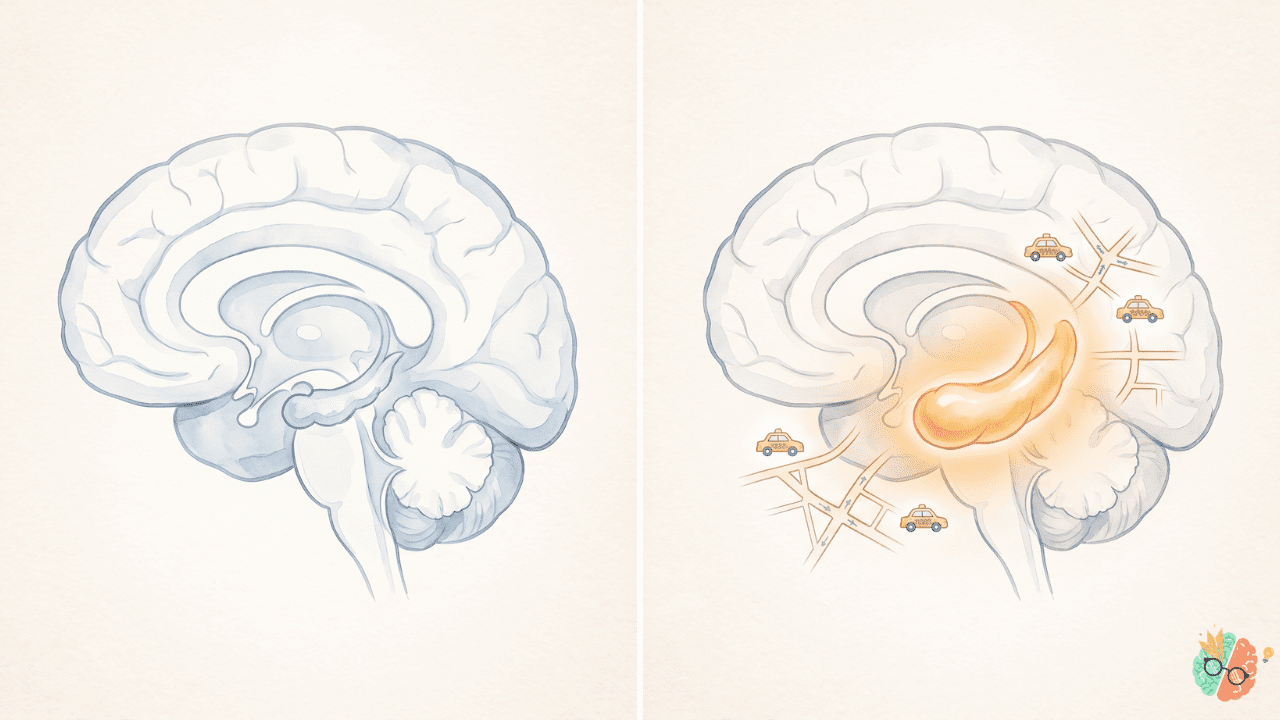 Ilustrasi perubahan hippocampus pada supir taksi London